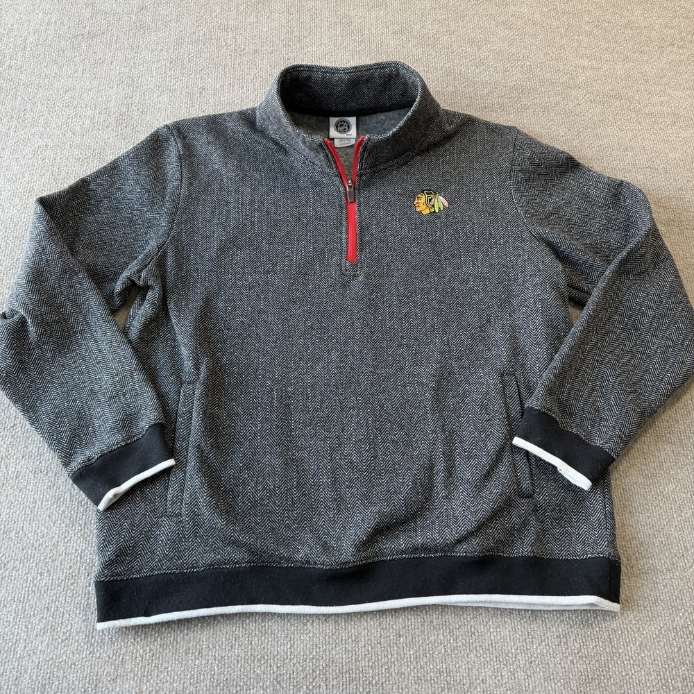 Chicago Blackhawks Men's 1/4 Zip Pullover Fleece Herringbone Gray Size XL - Picture 2 of 8